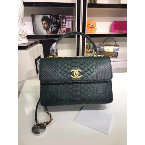 Chanel Original Snake skin Leather Tote Bag A92236 Blackish green