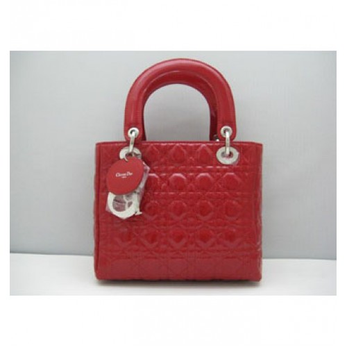 Dior Lady Dior Medium Patent Top Handle Bag Red
