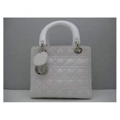 Dior Lady Medium Patent Top Handle Bag White