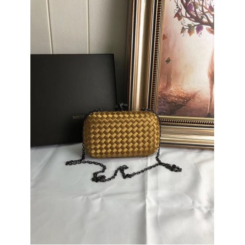 BOTTEGA VENETA Knot snakeskin-trimmed satin clutch 62548 Bronze