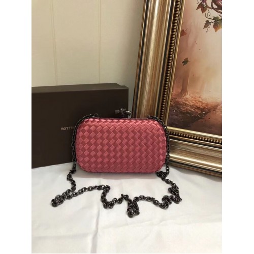 BOTTEGA VENETA Knot snakeskin-trimmed satin clutch 62548 Watermelon Red