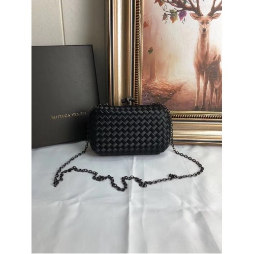 BOTTEGA VENETA Knot snakeskin-trimmed satin clutch 62548 black