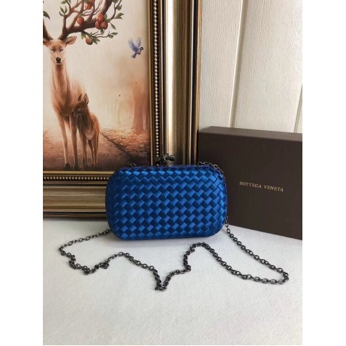 BOTTEGA VENETA Knot snakeskin-trimmed satin clutch 62548 blue