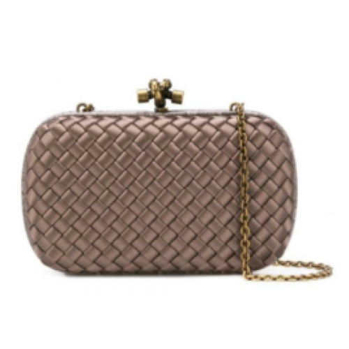 BOTTEGA VENETA Knot snakeskin-trimmed satin clutch 62548 champagne