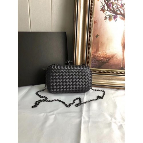 BOTTEGA VENETA Knot snakeskin-trimmed satin clutch 62548 dark grey