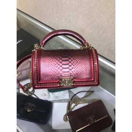 BOY CHANEL Flap Bag with Handle Python Ruthenium-Finish Metal A94804 rose