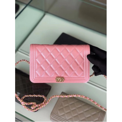 BOY CHANEL Original Wallet on Chain Gold-Tone Metal B80287 Pink