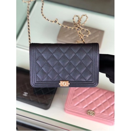 BOY CHANEL Original Wallet on Chain Gold-Tone Metal B80287 black