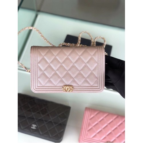 BOY CHANEL Original Wallet on Chain Gold-Tone Metal B80287 light Pink