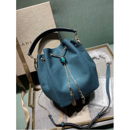 BVLGARI Original Snake Skin Bucket Bag B287614 Blue