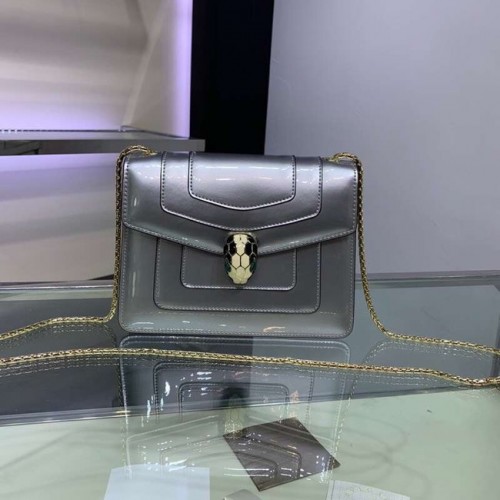 BVLGARI Serpenti Forever metallic-leather shoulder bag 34559 silver