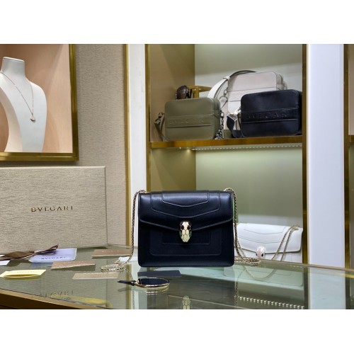 BVLGARI mini Serpenti Forever Shoulder Bag Calfskin Leather 35107 Black