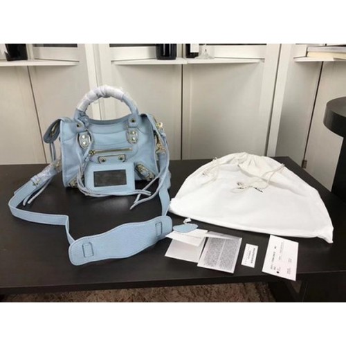 Balenciaga Giant City Gold Studs Handbag B084336 Light Blue