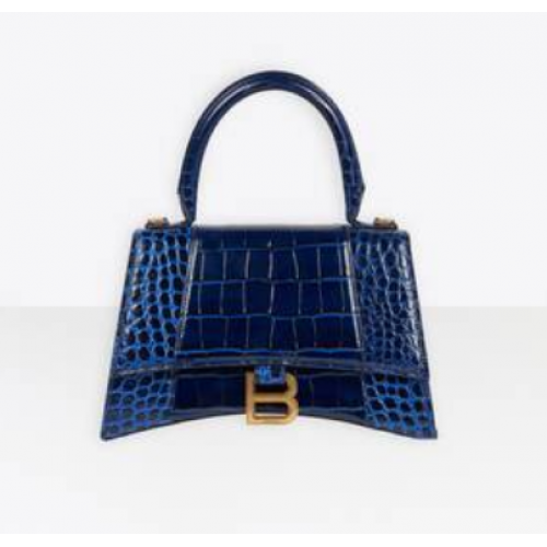 Balenciaga HOURGLASS SMALL TOP HANDLE BAG crocodile embossed calfskin B108895E dark blue