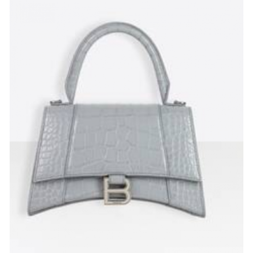 Balenciaga HOURGLASS SMALL TOP HANDLE BAG crocodile embossed calfskin B108895E grey