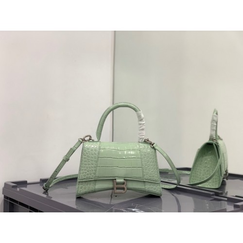 Balenciaga HOURGLASS SMALL TOP HANDLE BAG crocodile embossed calfskin B108895E light green