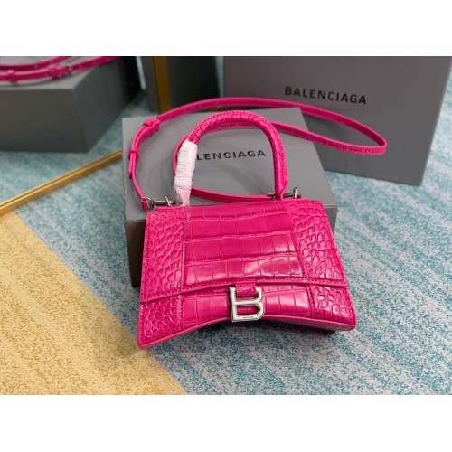 Balenciaga HOURGLASS SMALL TOP HANDLE BAG crocodile embossed calfskin B108895E neon pink