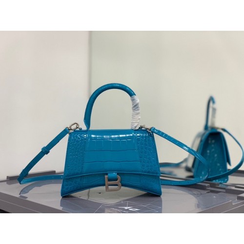 Balenciaga HOURGLASS SMALL TOP HANDLE BAG crocodile embossed calfskin B108895E sky blue