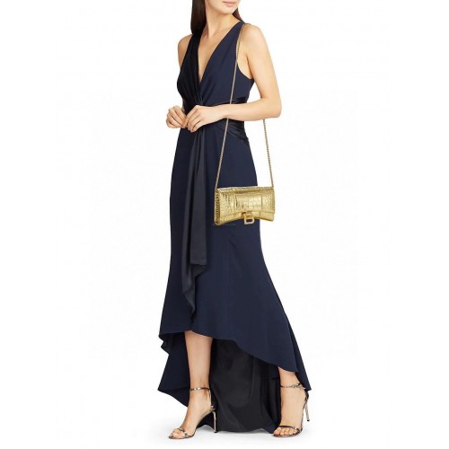 Balenciaga HOURGLASS Wallet With Chain Crocodile Embossed 656050 Gold