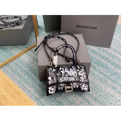 Balenciaga Hourglass XS Top Handle Bag 28331S Black White