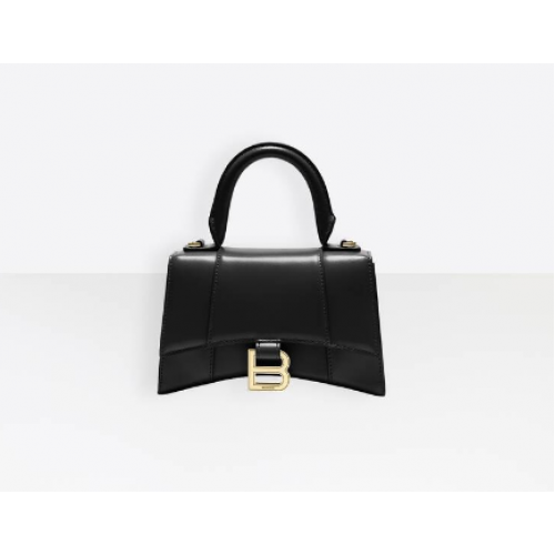 Balenciaga Hourglass XS Top Handle Bag shiny box calfskin 28331 black