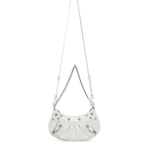 Balenciaga LE CAGOLE MINI PURSE WITH CHAIN CROCODILE EMBOSSED 9016 white