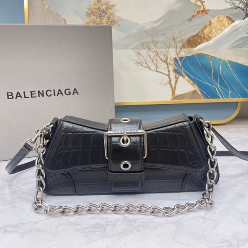 Balenciaga LINDSAY CROCODILE EMBOSSED SHOULDER BAG WITH STRAP 6088 black
