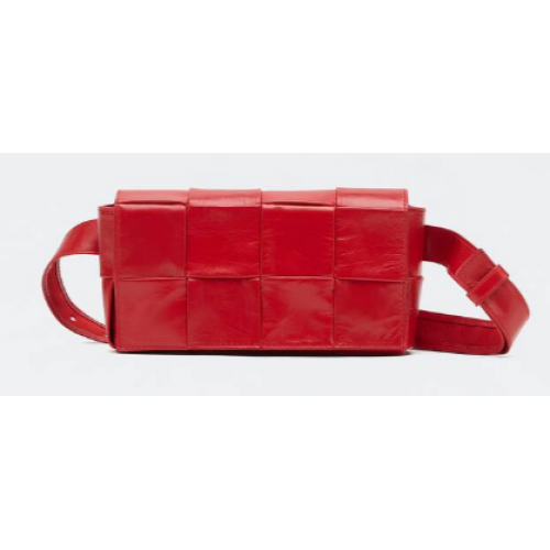 Bottega Veneta CASSETTE Mini intreccio leather belt bag 651053 TOMATO
