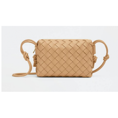 Bottega Veneta Mini intrecciato leather cross-body bag 680254 Almond