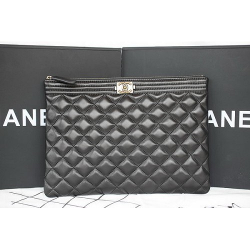 Boy Chanel Chevron Black Lambskin Leather Clutch A69253