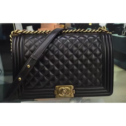Boy Chanel Flap Bag Black Original Sheepskin Leather A67088 Gold