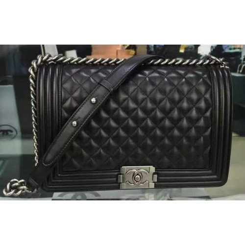 Boy Chanel Flap Bag Black Original Sheepskin Leather A67088 Silver