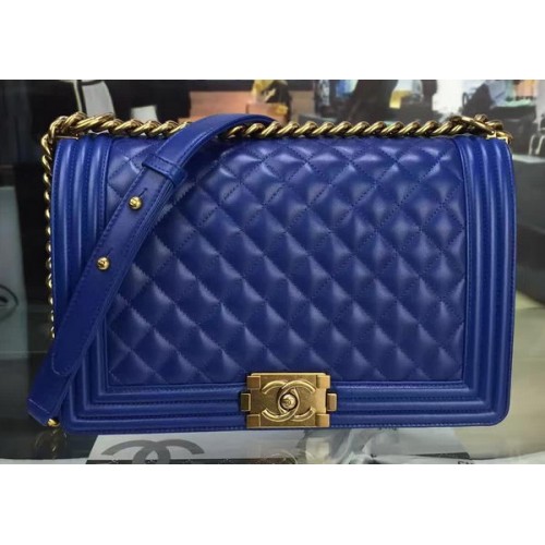 Boy Chanel Flap Bag Blue Original Sheepskin Leather A67088 Gold