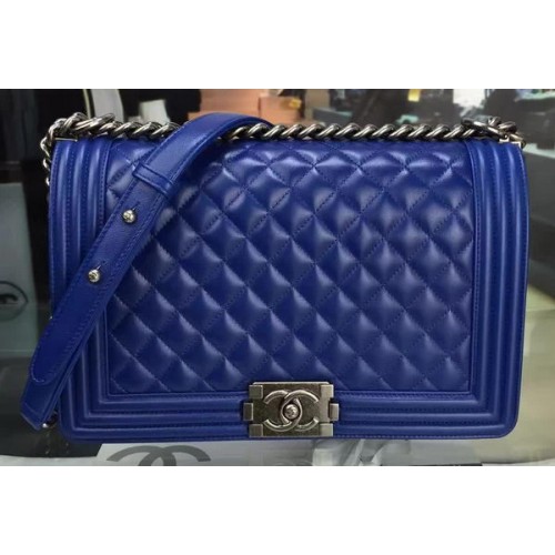 Boy Chanel Flap Bag Blue Original Sheepskin Leather A67088 Silver
