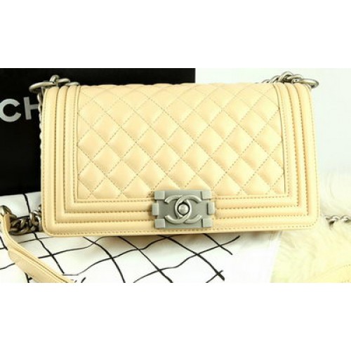 Boy Chanel Flap Bag Original Apricot Pearl Sheepskin Leather A67086 Silver