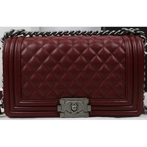 Boy Chanel Flap Bag Original Burgundy Cannage Pattern A67025 Silver