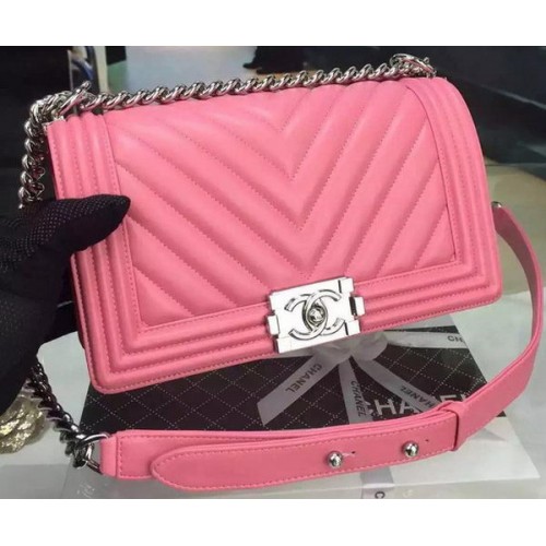 Boy Chanel Flap Bag Original Chevron Nubuck Leather A5708 Rose
