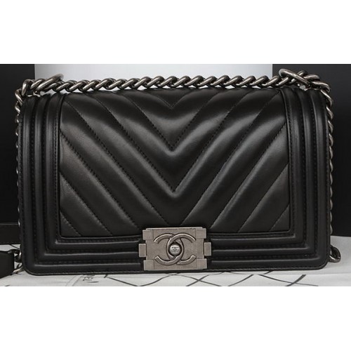 Boy Chanel Flap Bag Original Chevron Sheepskin A67025 Black