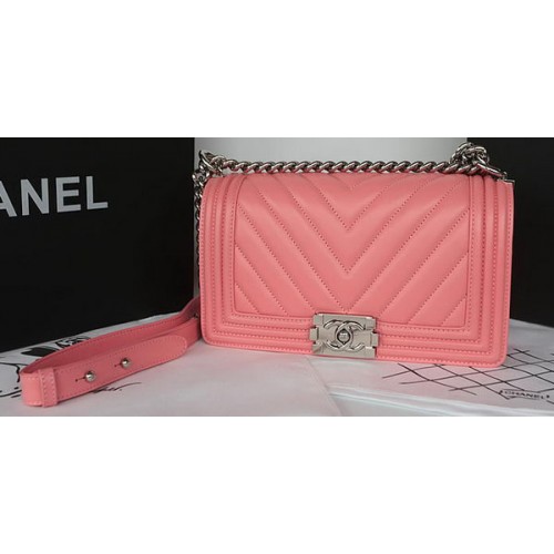 Boy Chanel Flap Bag Original Chevron Sheepskin A67025 Pink