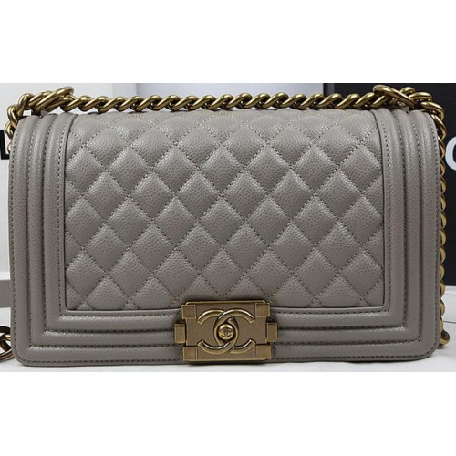 Boy Chanel Flap Bag Original Grey Cannage Pattern A67025 Gold