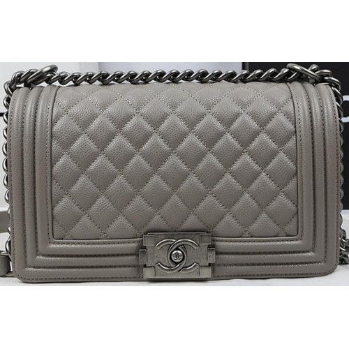 Boy Chanel Flap Bag Original Grey Cannage Pattern A67025 Silver