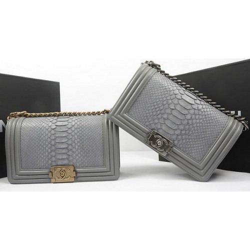 Boy Chanel Flap Bag Original Python Leather A67025 Grey