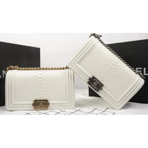 Boy Chanel Flap Bag Original Python Leather A67025 OffWhite