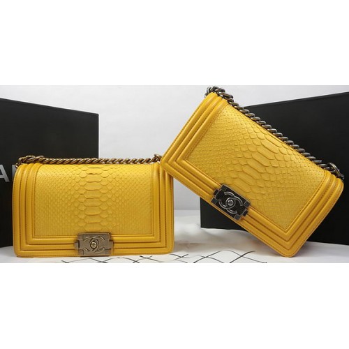 Boy Chanel Flap Bag Original Python Leather A67025 Yellow
