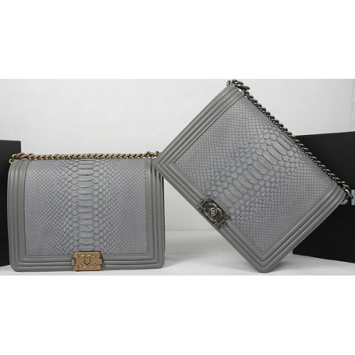 Boy Chanel Flap Bag Original Python Leather A67087 Grey