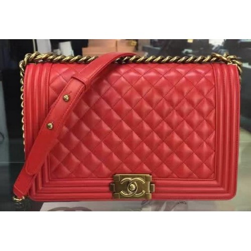 Boy Chanel Flap Bag Red Original Sheepskin Leather A67088 Gold