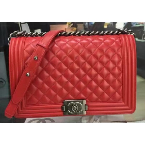 Boy Chanel Flap Bag Red Original Sheepskin Leather A67088 Silver