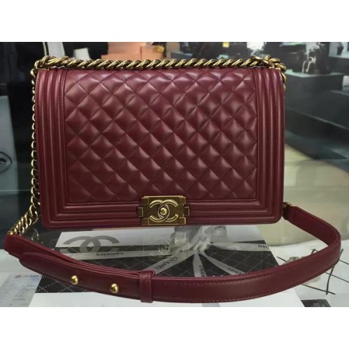 Boy Chanel Flap Bag Wine Original Sheepskin Leather A67088 Gold