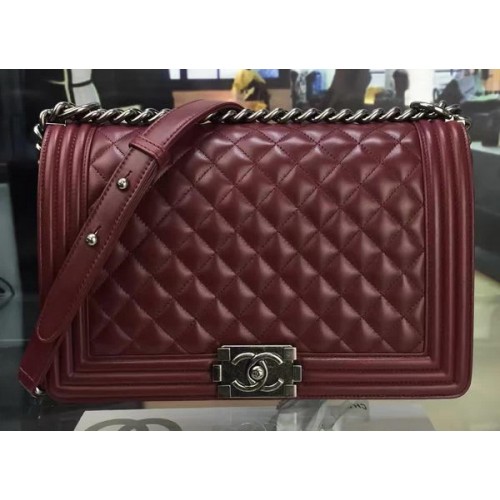 Boy Chanel Flap Bag Wine Original Sheepskin Leather A67088 Silver