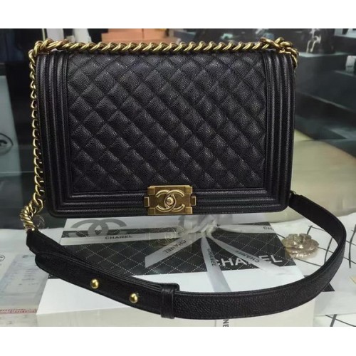 Boy Chanel Flap Bags Original Black Cannage Pattern A67088 Gold